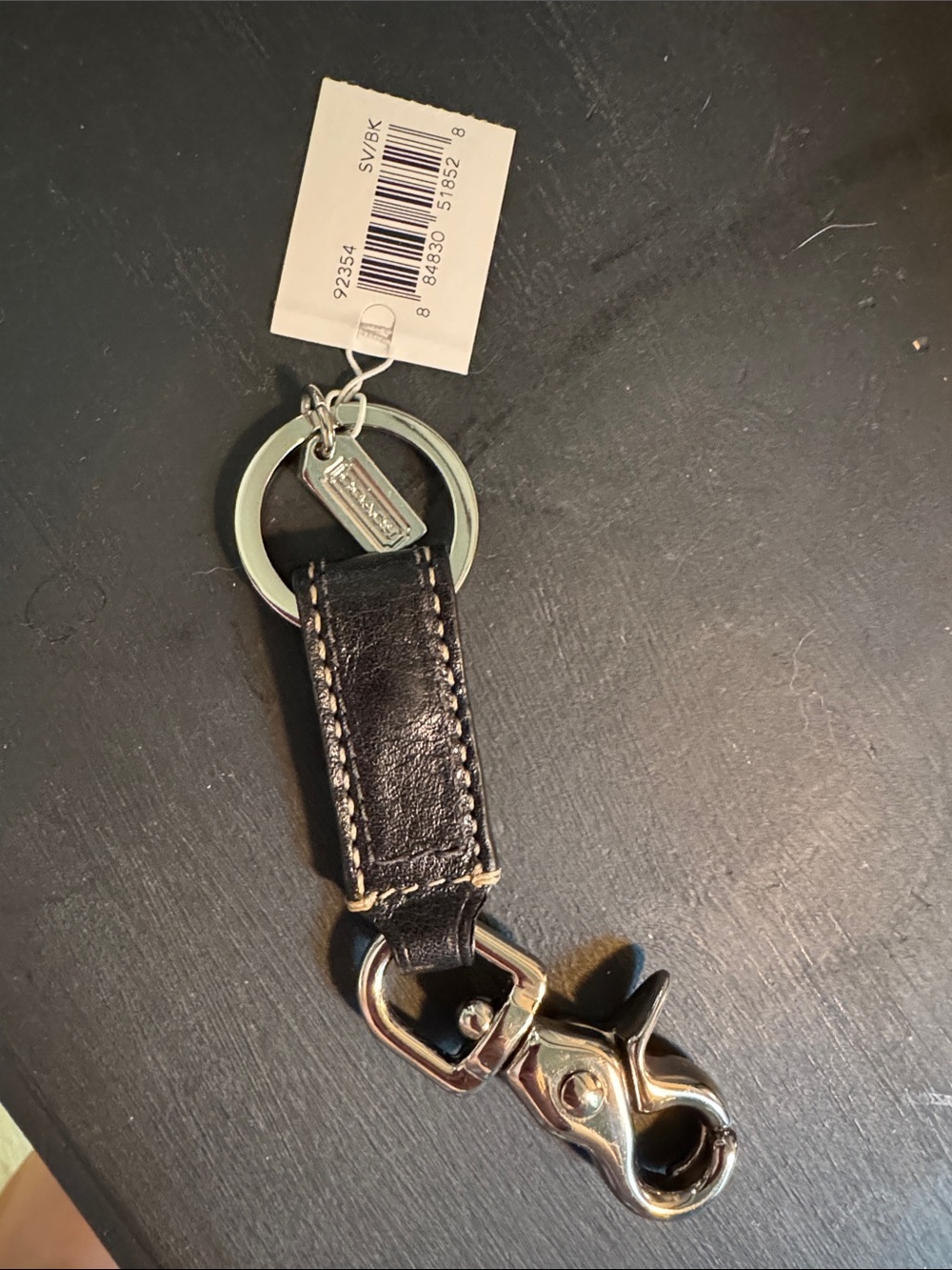 Coach Black Leather Keychain with Silver Hardware
